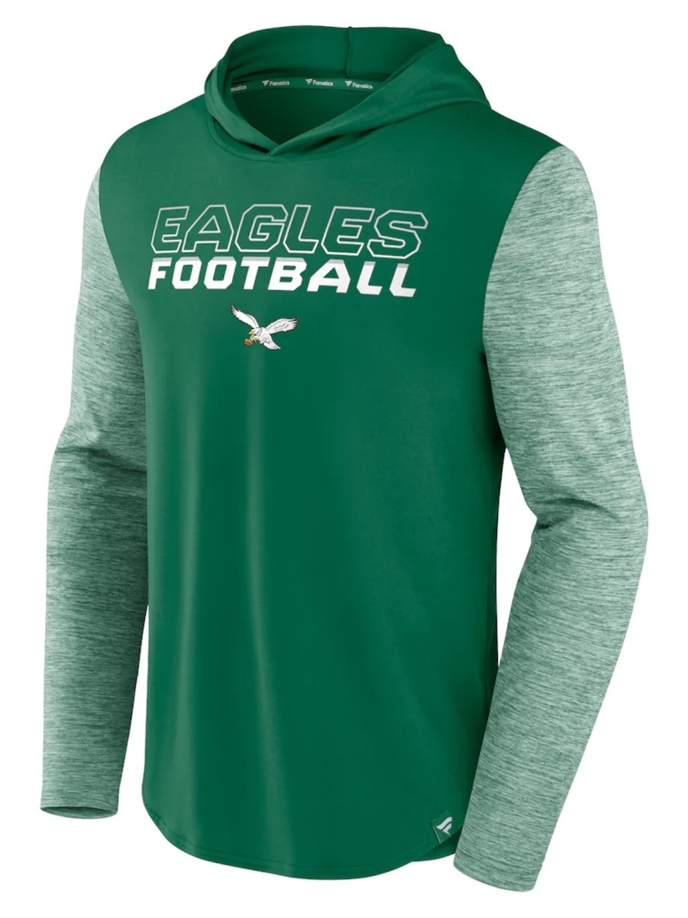 Fanatics Green Eagles Football Hooded Long-Sleeve Shirt with Heathered Sleeves